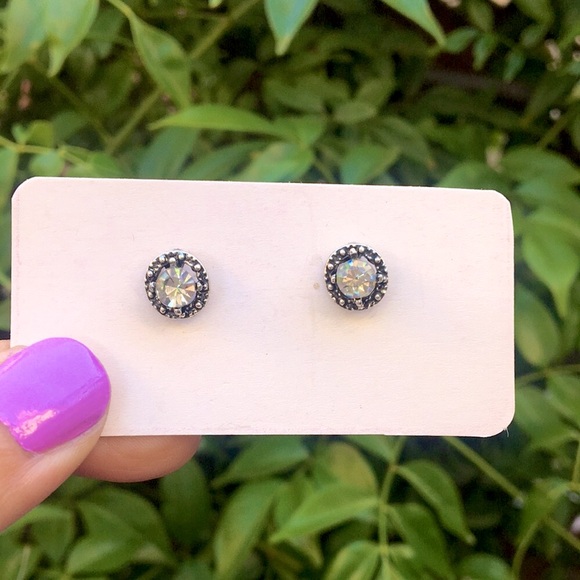 Black, Silver + Classic Clear Crystal Boho Stud Earrings - Picture 5 of 7